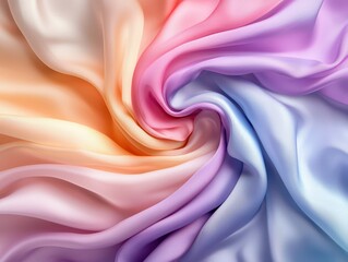 Obraz premium Flowing silk fabric in vibrant rainbow hues, softly draped to create a stunning and colorful display.
