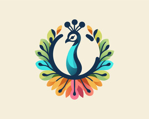 Colorful Peacock bird logo icon design vector illustration
