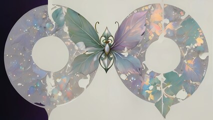 緑と紫背景アールヌーヴォー模様縦長モチーフキラキラ花と真珠背景画像	
