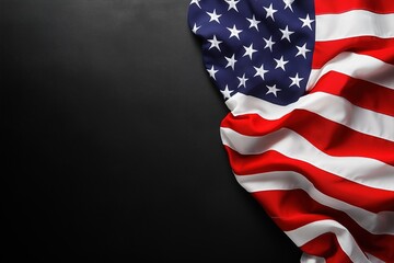 Fototapeta premium American flag emblem isolated on dark background with web banner design and copy space. Symbolic patriotism display for digital marketing and advertising.