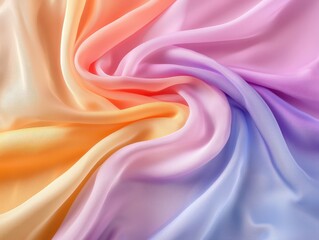 Obraz premium Flowing silk fabric in vibrant rainbow hues, softly draped to create a stunning and colorful display.