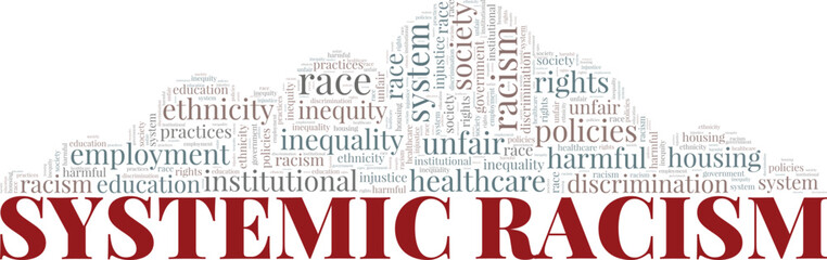 Systemic Racism word cloud conceptual design isolated on white background.