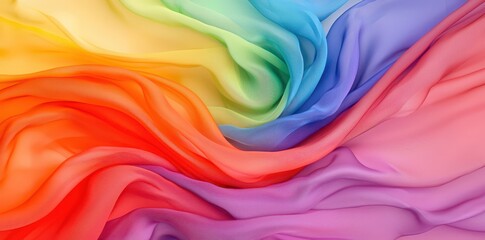 Ethereal long chiffon dress flowing gracefully in vibrant rainbow gradients, capturing a dreamy and whimsical essence.