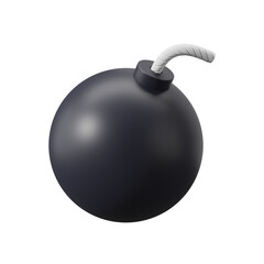 A black spherical bomb with a white fuse isolated on a clean white background. Concept of danger or explosion. 3D Rendering