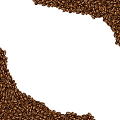 Naklejka premium Coffee bean frame. Dark brown coffee. Roasted coffee beans. Coffee is scattered in the corners of the square. Suitable for labels and packaging. Watercolor illustration