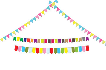 Obraz premium Carnival garland festival hanging bunting flags isolated on transparent background. Festival decoration element. Vector illustration.