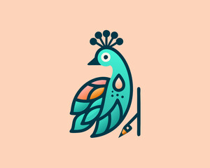 Colorful Peacock bird logo icon design vector illustration
