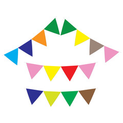 Hanging triangle garlands. Carnival party flags. Vector illustrations set