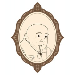 Vintage Potrait of a Distinguished Gentleman Smoking a Pipe in Ornate Frame 