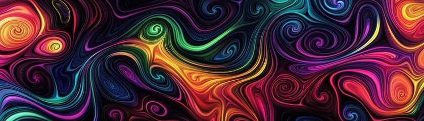 Seamless psychedelic swirl pattern with neon gradients, soft textures, vibrant colors, flowing design