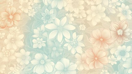 Vintage floral wallpaper with seamless intricate patterns, soft pastel colors, detailed texture, retro aesthetic