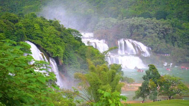 view of Detian or Ban Gioc waterfall, Cao Bang, Vietnam. Ban Gioc waterfall is one of the top 10 waterfalls in the world