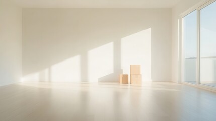 Fototapeta premium A room with a white wall and a box on the floor
