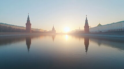 Fototapeta premium The sun is setting over a large body of water