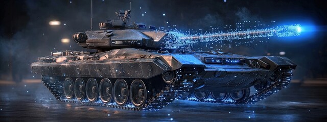 A tank is shown in a blue