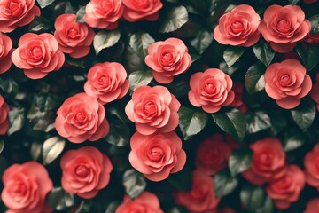 Obraz premium Close up of red Camellia flowers in spring garden.