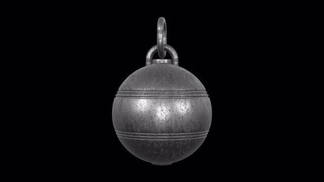 Wrecking Ball Rotating on a Transparent Background. Seamless Loop. Metal Ball. 4K