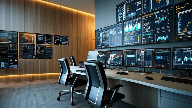 Telecommunications company office with project manager and system control.