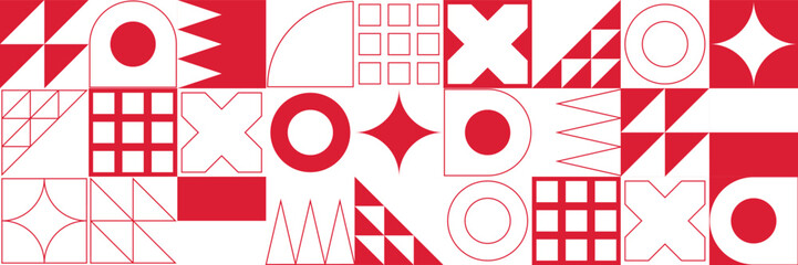 Red and White Modern Geometric line Pattern background. Line art design with abstract shapes