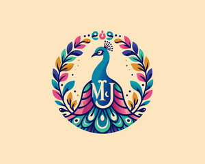 Colorful Peacock bird logo icon design vector illustration
