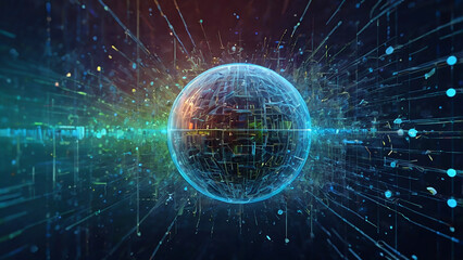 Obraz premium wide modern futuristic space, imagine of virtual brain processor control unit with high end technology ambience in blue background 