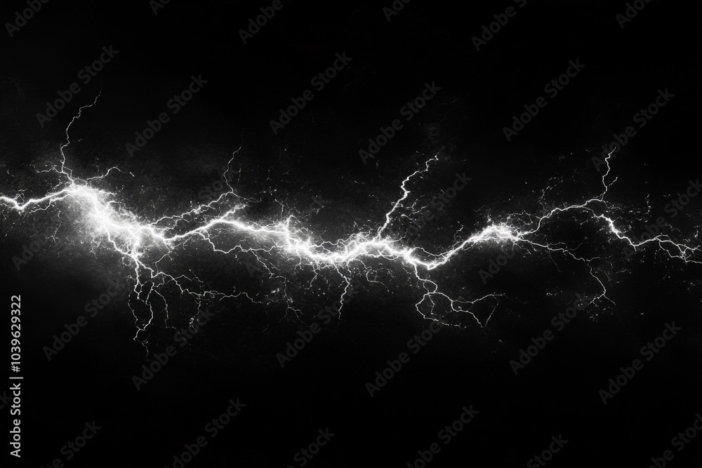 Poster this monochromatic image reveals an abstract pattern of bright lightning streaks across a deep, dark