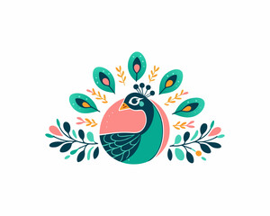 Colorful Peacock bird logo icon design vector illustration
