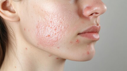Obraz premium Close-up of woman's face with acne.