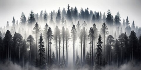 Rideaux double exposure of modern black and white forest and circle Extreme Close-Up