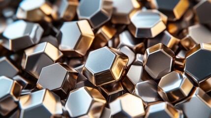 A close up of a bunch of metallic hexagones