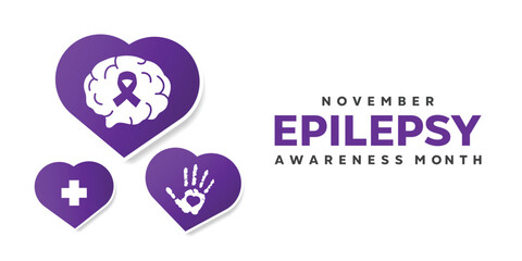 November Is Epilepsy Awareness Month. Heart, brain and more. Great for cards, banners, posters, social media and more. White background. 