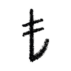 Hand drawn turkish lira currency symbol. Brush stroke doodle. Single element for design