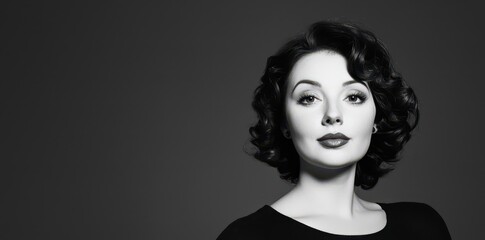Fototapeta premium A woman exuding vintage glamour and grace with a radiant expression, embodying timeless elegance and charm.