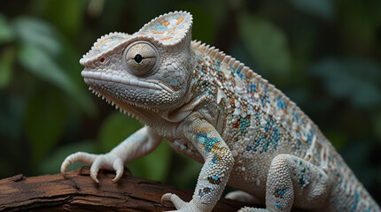 Fototapeta premium Portrait of super cute albino chameleon