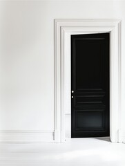 Fototapeta premium black door in a minimalist room with a clean white wall