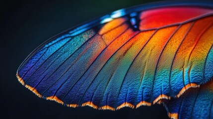 close-up of a butterfly wing,  the intricate patterns and vibrant colors