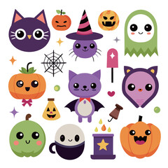Obraz premium Halloween Cute Cartoon Characters Collection