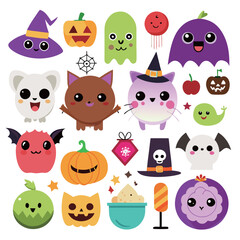 Naklejka premium Halloween Cute Cartoon Characters Collection