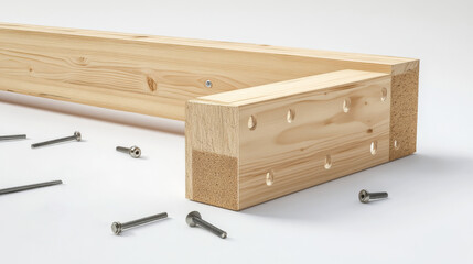 Wooden Beam with Screws and Pre-Drilled Holes.