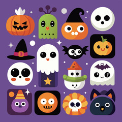 Fototapeta premium Halloween Cute Cartoon Characters Collection