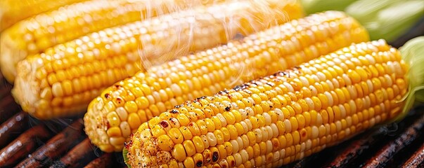 Grilled corn on the cob with a smoky flavor and golden kernels, delicious treat.