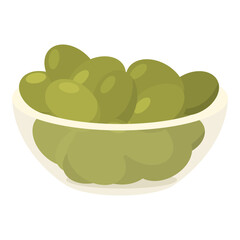 Glass bowl with canned olives.Vector illustration.Isolated on white background.