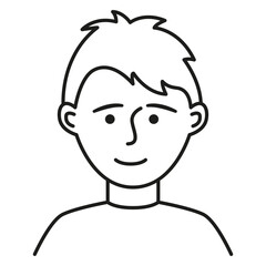 Cute happy kid.Little boy. Portrait of a child.Outline vector illustration.Doodle sketch icon. Isolated on white background.