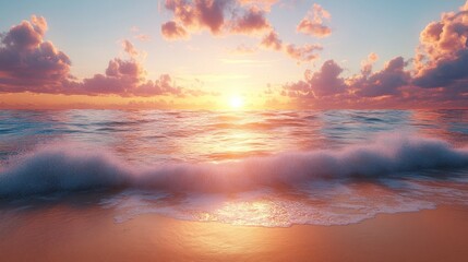 Fototapeta premium Serene sunset over ocean waves, evoking tranquility and beauty.