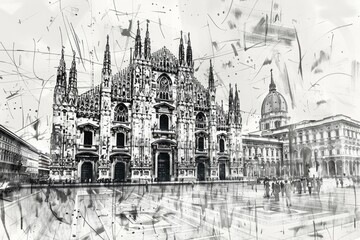 Fototapeta premium Milan ink sketch with Duomo