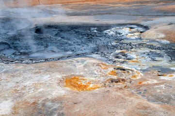 Myvatn Iceland, bubbling mud cauldron at  Namafjall  or Hverir geothermal area 