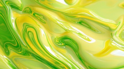 Energetic Swirling Liquid Patterns in Vibrant Yellows and Greens - 3D Render Ultra-Detailed Illustration for Tech Products