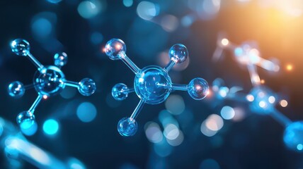 Oxygen Molecules Connected in a Glowing Digital Network Against a Vast Open Space Background