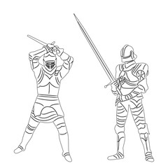 knights with swords sketch, vector on white background