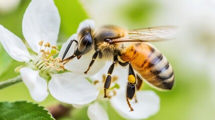 Close-Up of Bee Pollinating White Flower